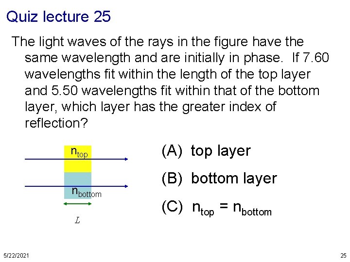 Quiz lecture 25 The light waves of the rays in the figure have the
