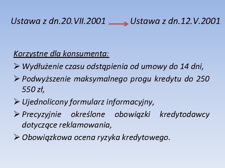 Ustawa z dn. 20. VII. 2001 Ustawa z dn. 12. V. 2001 Korzystne dla