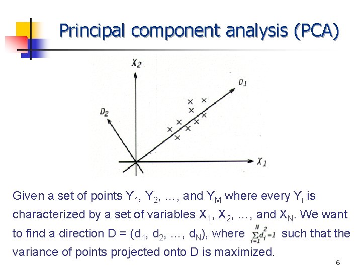 Principal component analysis (PCA) Given a set of points Y 1, Y 2, …,
