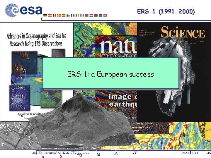 ERS-1 (1991 -2000) ERS-1: a European success Directorate of Application Programmes DOSTAG 23 Ma