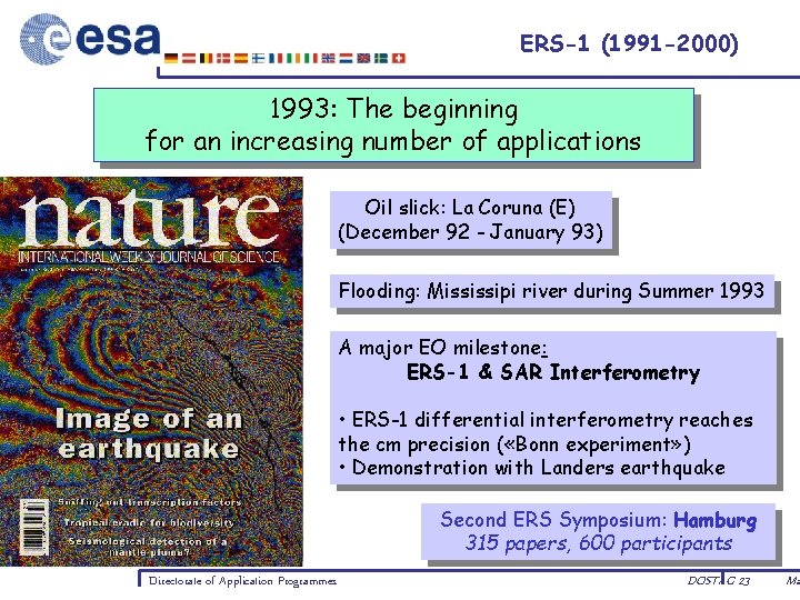 ERS-1 (1991 -2000) 1993: The beginning for an increasing number of applications Oil slick: