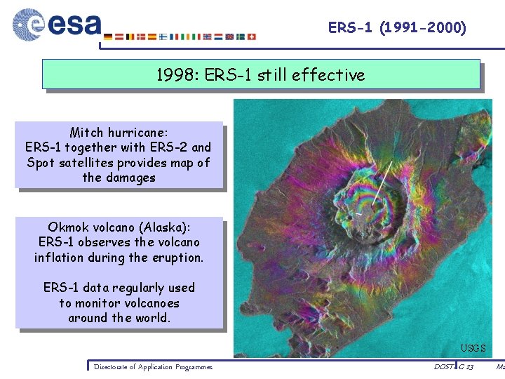 ERS-1 (1991 -2000) 1998: ERS-1 still effective Mitch hurricane: ERS-1 together with ERS-2 and