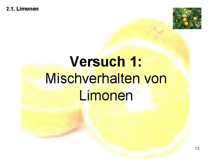 2. 1. Limonen Versuch 1: Mischverhalten von Limonen 13 