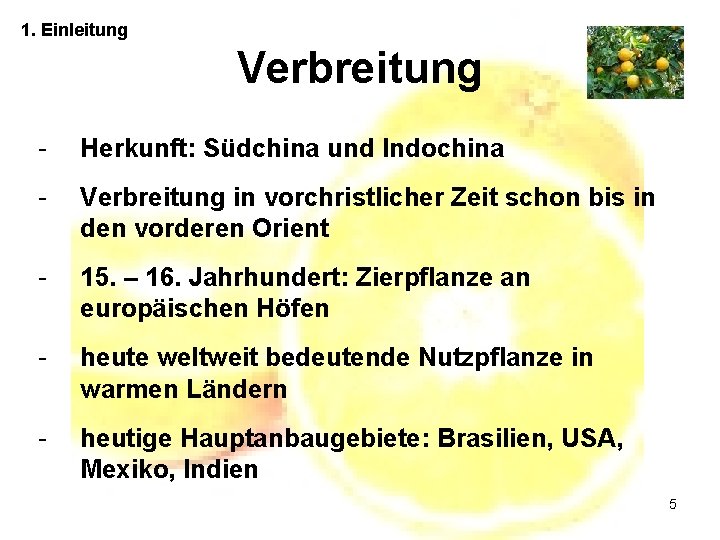 1. Einleitung Verbreitung - Herkunft: Südchina und Indochina - Verbreitung in vorchristlicher Zeit schon