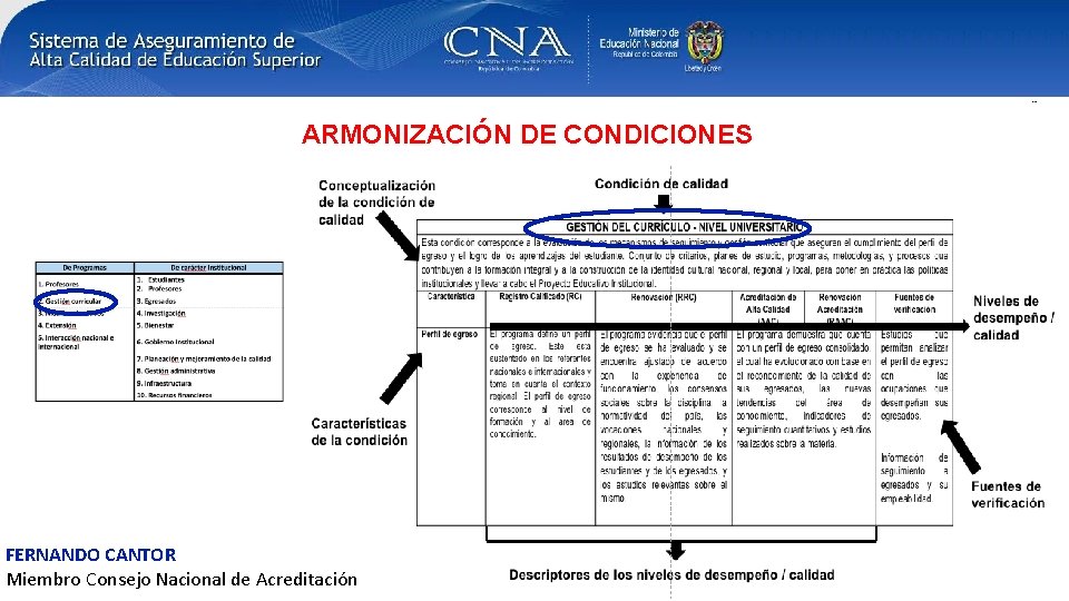 ARMONIZACIÓN DE CONDICIONES FERNANDO CANTOR Miembro Consejo Nacional de Acreditación 