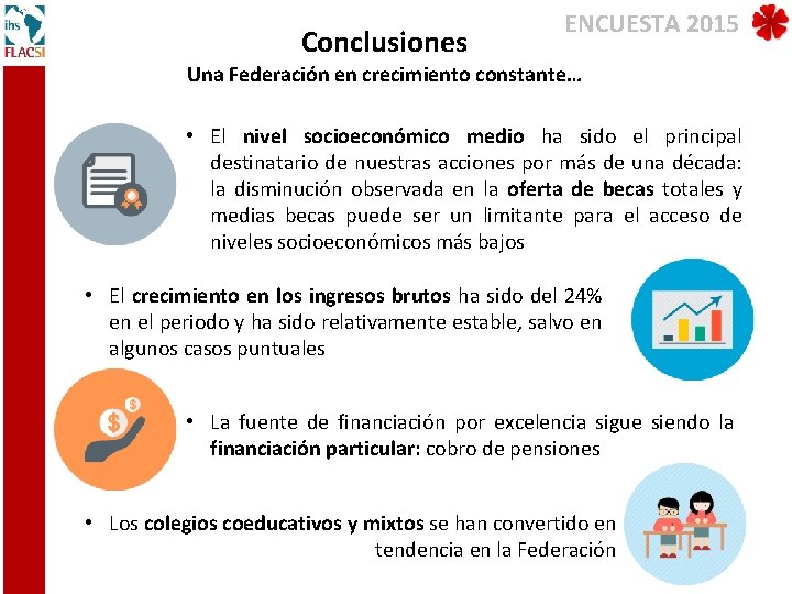 Conclusiones ENCUESTA 2015 Una Federación en crecimiento constante… • El nivel socioeconómico medio ha