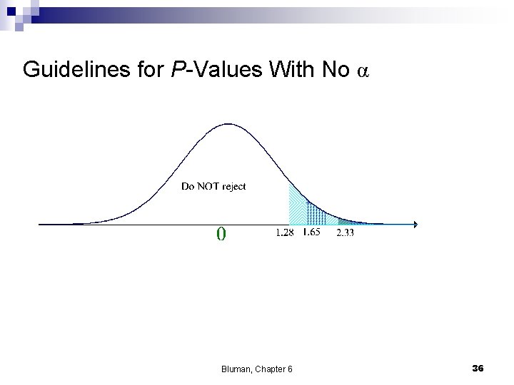 Guidelines for P-Values With No α Bluman, Chapter 6 36 