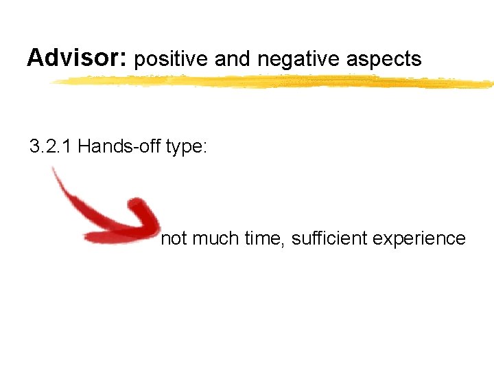 Advisor: positive and negative aspects 3. 2. 1 Hands-off type: not much time, sufficient