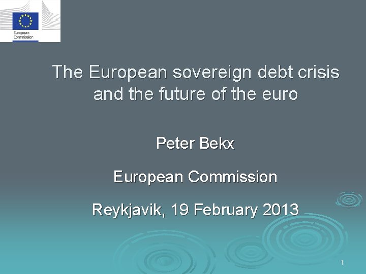The European sovereign debt crisis and the future of the euro Peter Bekx European