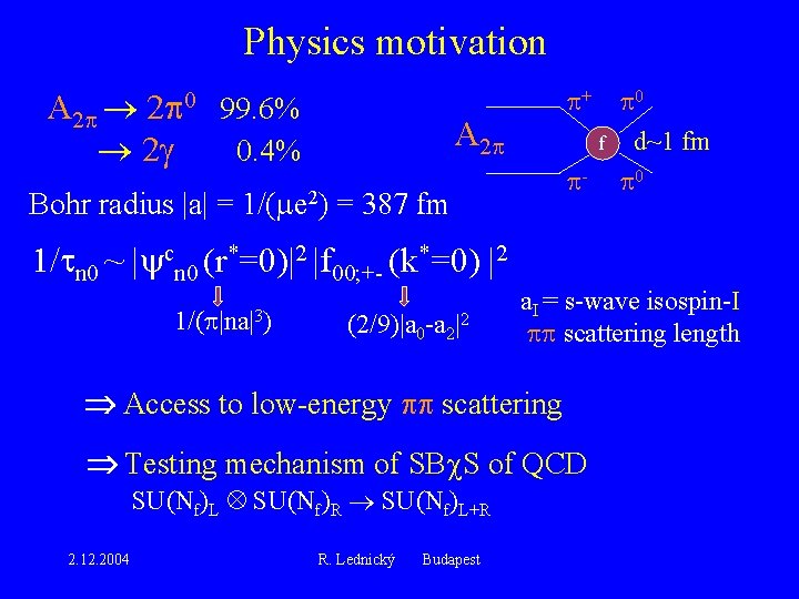 Physics motivation A 2 2 0 99. 6% 2 0. 4% + A 2