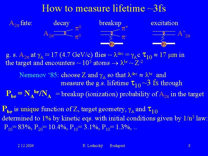 How to measure lifetime ~3 fs A 2 fate: decay A 2 0 breakup