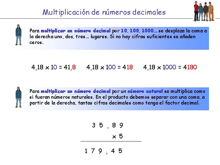 Multiplicación de números decimales Para multiplicar un número decimal por 10, 1000. . .