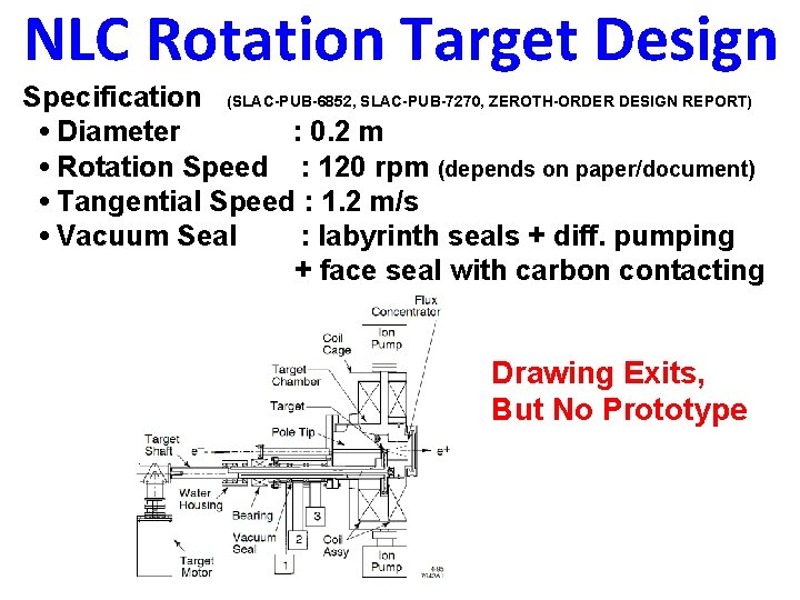 NLC Rotation Target Design Specification (SLAC-PUB-6852, SLAC-PUB-7270, ZEROTH-ORDER DESIGN REPORT) • Diameter : 0.