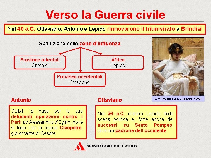 Verso la Guerra civile Nel 40 a. C. Ottaviano, Antonio e Lepido rinnovarono il