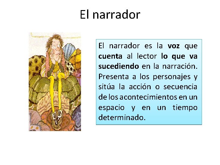 El narrador es la voz que cuenta al lector lo que va sucediendo en