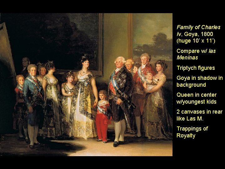 Family of Charles Iv, Goya, 1800 (huge 10’ x 11’) Compare w/ las Meninas