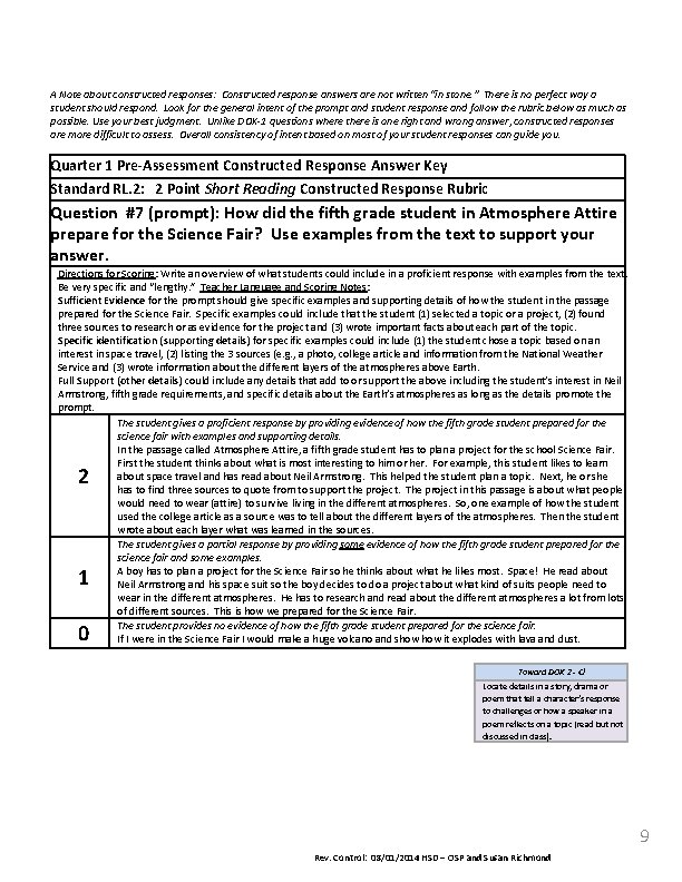 A Note about constructed responses: Constructed response answers are not written “in stone. ”