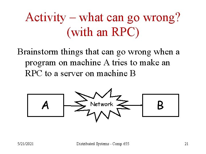 Activity – what can go wrong? (with an RPC) Brainstorm things that can go