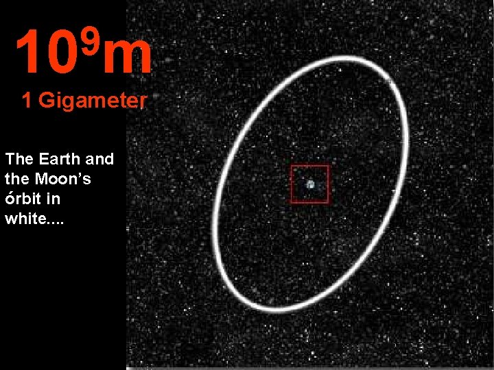 9 10 m 1 Gigameter The Earth and the Moon’s órbit in white. .