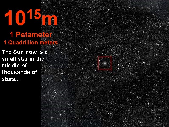 15 10 m 1 Petameter 1 Quadrillion meters The Sun now is a small