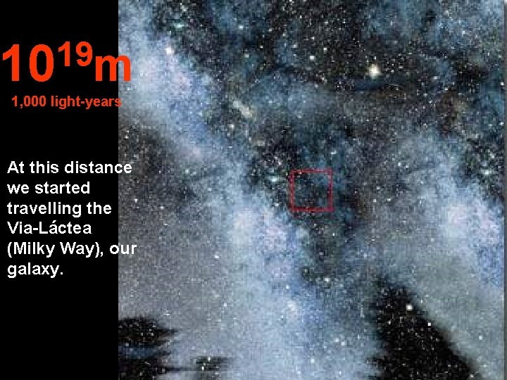 19 10 m 1, 000 light-years At this distance we started travelling the Via-Láctea