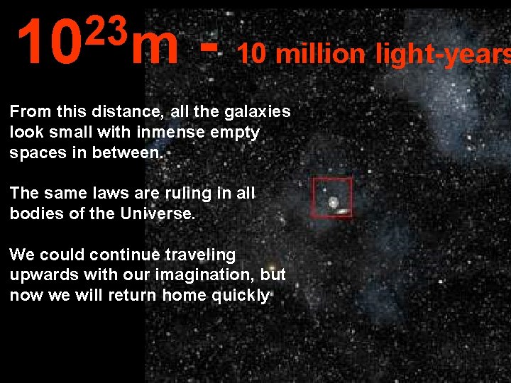 23 10 m - 10 million light-years From this distance, all the galaxies look
