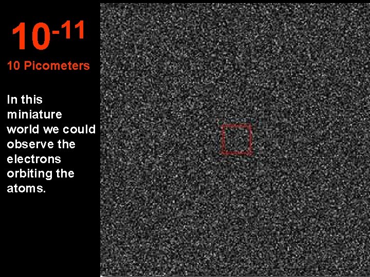 -11 10 10 Picometers In this miniature world we could observe the electrons orbiting