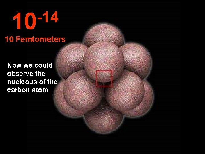 -14 10 10 Femtometers Now we could observe the nucleous of the carbon atom