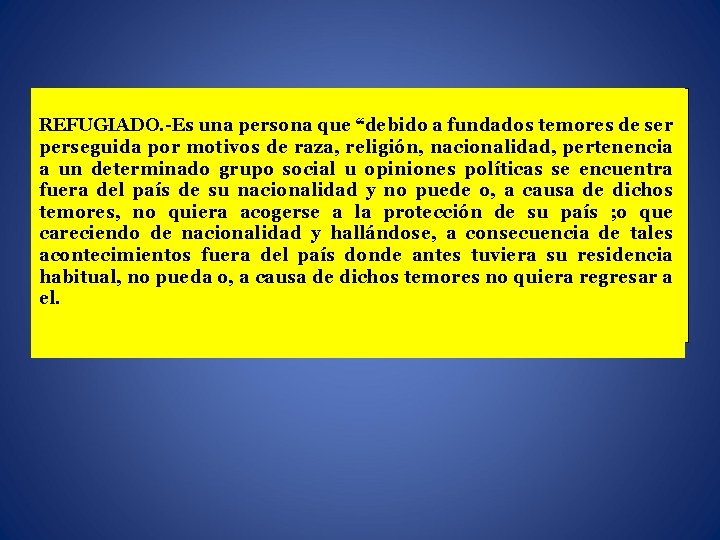 REFUGIADO. -Es una persona que “debido a fundados temores de ser perseguida por motivos