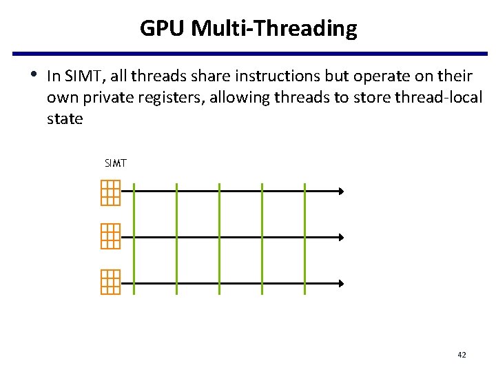 GPU Multi-Threading • In SIMT, all threads share instructions but operate on their own GPU Multi-Threading • In SIMT, all threads share instructions but operate on their own