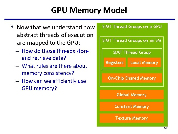 GPU Memory Model • Now that we understand how abstract threads of execution are GPU Memory Model • Now that we understand how abstract threads of execution are