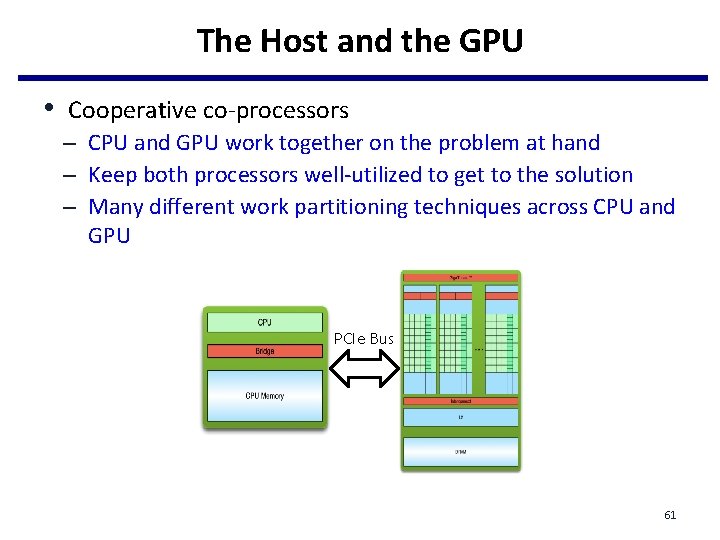 The Host and the GPU • Cooperative co-processors – CPU and GPU work together The Host and the GPU • Cooperative co-processors – CPU and GPU work together