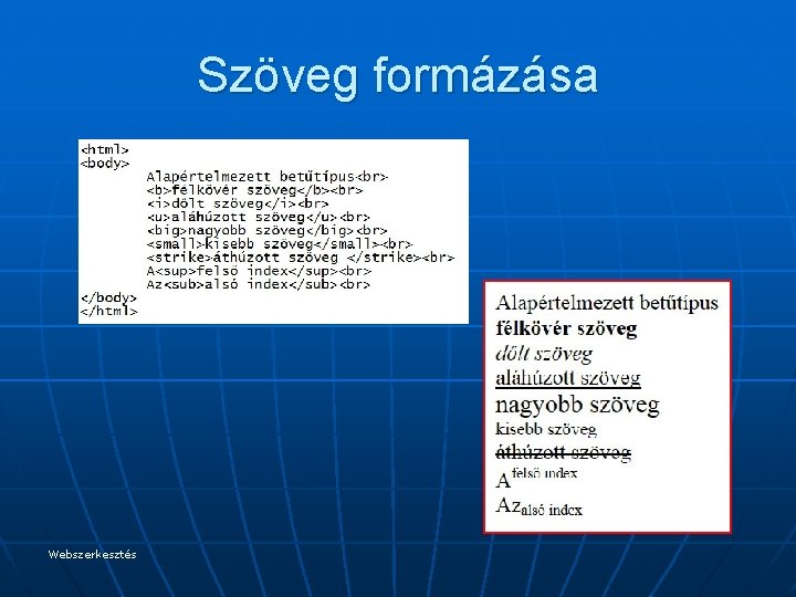 Szöveg formázása Webszerkesztés 