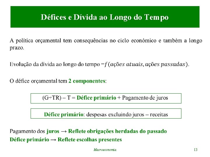 Défices e Dívida ao Longo do Tempo • Macroeconomia 13 