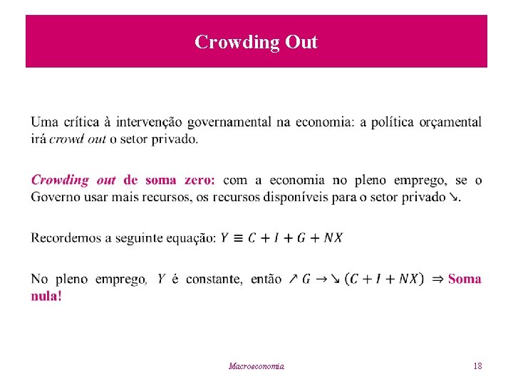 Crowding Out • Macroeconomia 18 