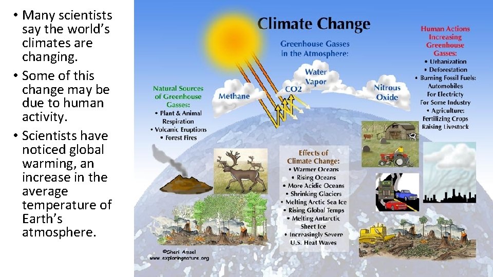  • Many scientists say the world’s climates are changing. • Some of this