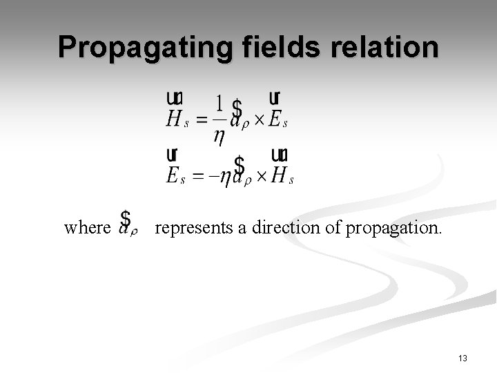 Propagating fields relation where represents a direction of propagation. 13 