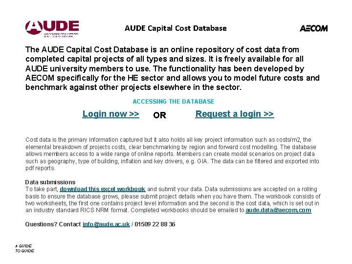 AUDE Capital Cost Database The AUDE Capital Cost Database is an online repository of