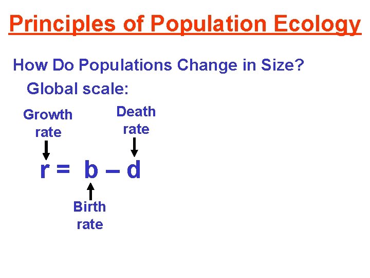 Principles of Population Ecology How Do Populations Change in Size? Global scale: Growth rate