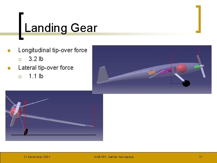 Landing Gear n n Longitudinal tip-over force ¡ 3. 2 lb Lateral tip-over force