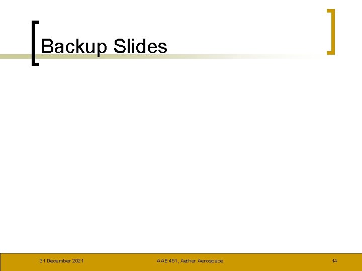 Backup Slides 31 December 2021 AAE 451, Aether Aerospace 14 