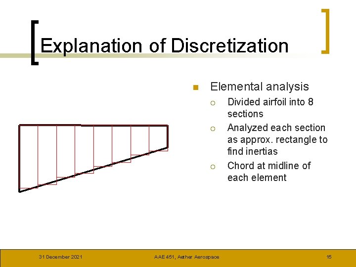 Explanation of Discretization n Elemental analysis ¡ ¡ ¡ 31 December 2021 AAE 451,