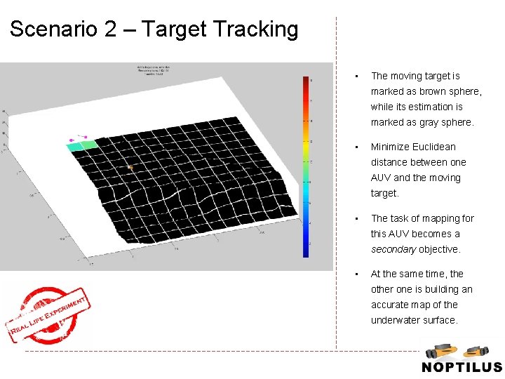 Scenario 2 – Target Tracking • The moving target is marked as brown sphere,