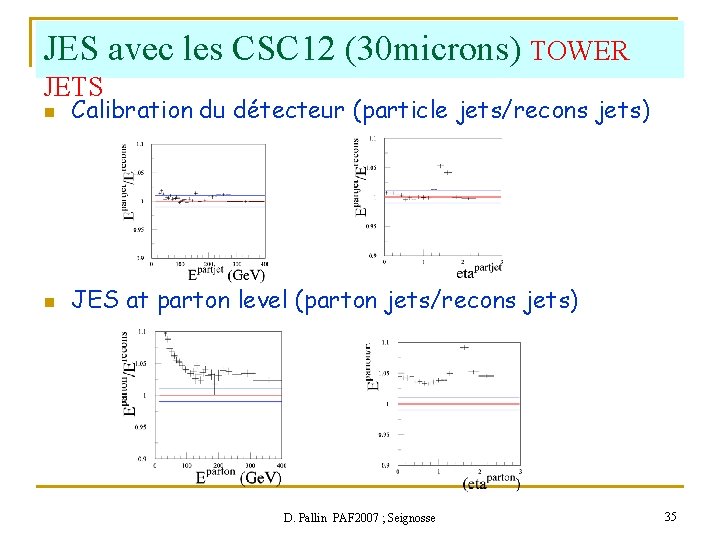 JES avec les CSC 12 (30 microns) TOWER JETS n Calibration du détecteur (particle