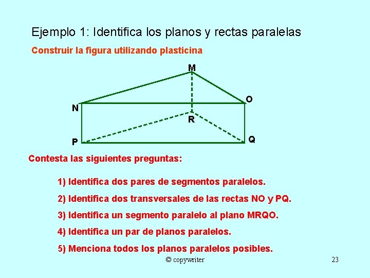 Ejemplo 1: Identifica los planos y rectas paralelas Construir la figura utilizando plasticina M