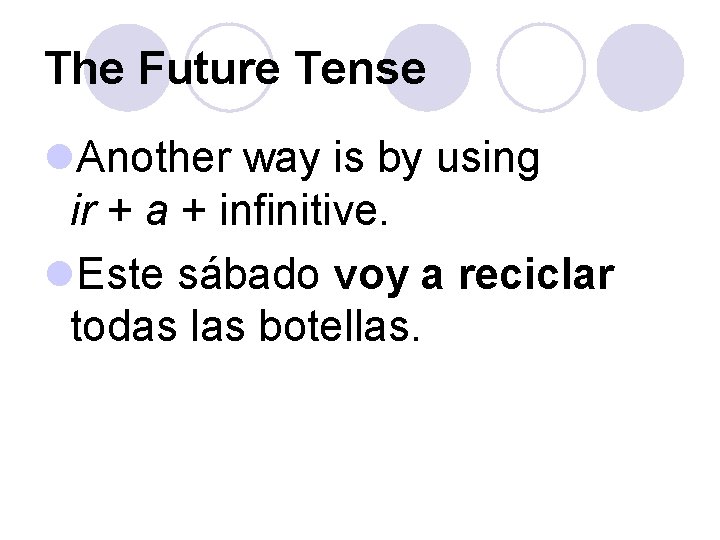 The Future Tense l. Another way is by using ir + a + infinitive.
