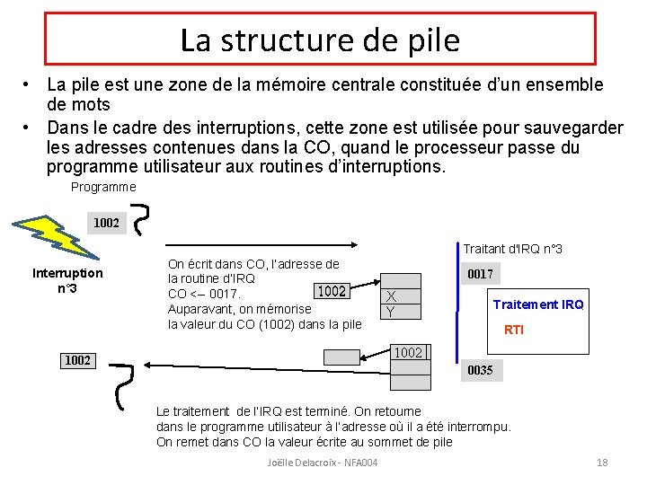 La structure de pile • La pile est une zone de la mémoire centrale