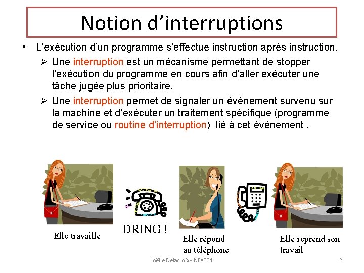 Notion d’interruptions • L’exécution d’un programme s’effectue instruction après instruction. Une interruption est un