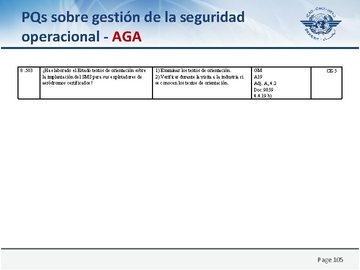 PQs sobre gestión de la seguridad operacional - AGA 8. 503 ¿Ha elaborado el