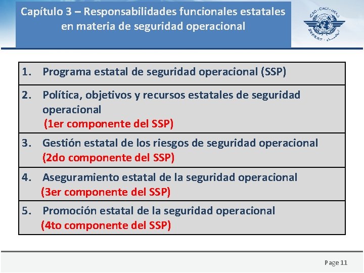 Capítulo 3 – Responsabilidades funcionales estatales en materia de seguridad operacional 1. Programa estatal